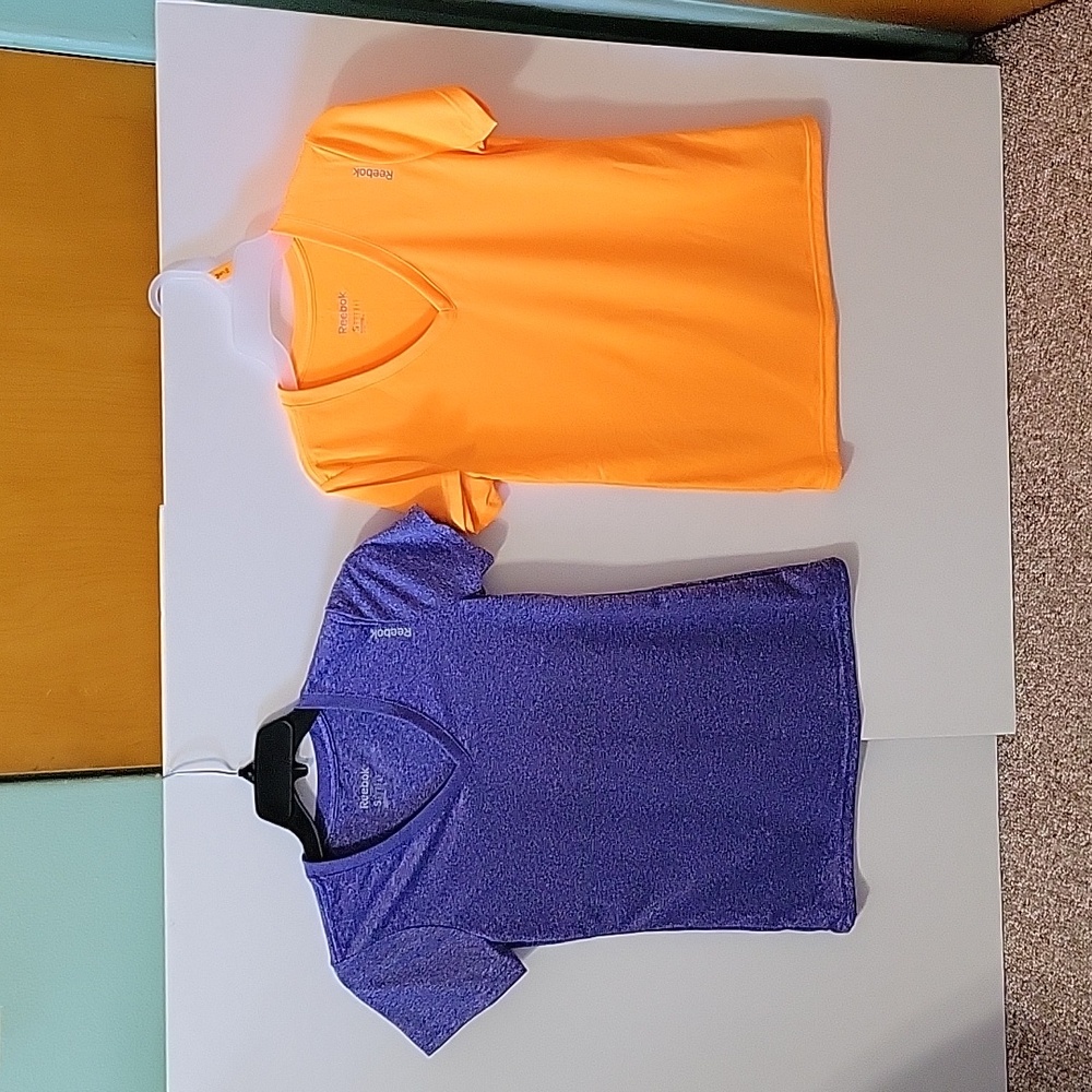 *REEBOK Women's Purple and Orange V-Neck Active Shirts, Size S